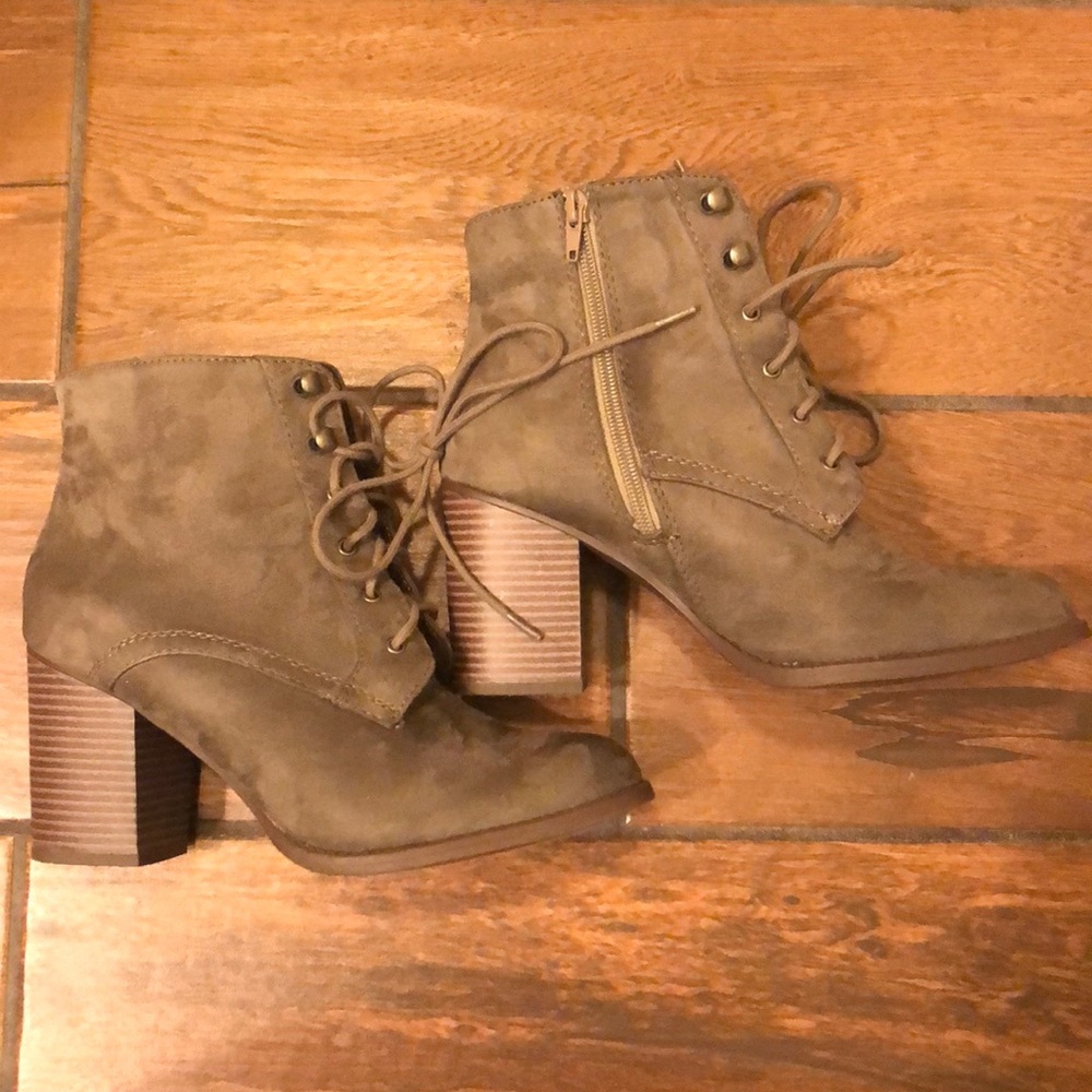 Olive green velvet Ankle booties